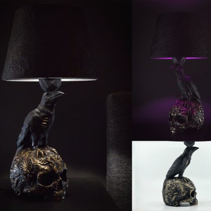 Table lamp, Skull lamp, Raven lamp, Decorative lamp, Bedside table light, Designer lamp, Home decor, Modern shade, Gothic decor- The Raven