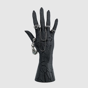 Portagioielli, Portaanello da mano, Espositore per gioielli, Espositore nero scintillante, Portagioielli da mano / Cielo notturno