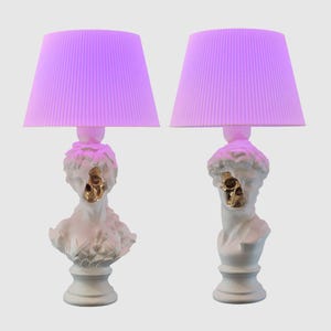 Table lamp, His and Hers, Decorative lamp, Bedside table light, Skull lamp, Home decor, Modern shade, Goth decor- White David and Venus lamp