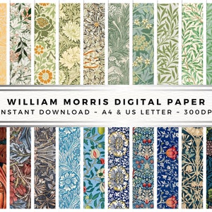 William Morris Digital Paper, Botanical Floral Patterns, 24 Design Bundle