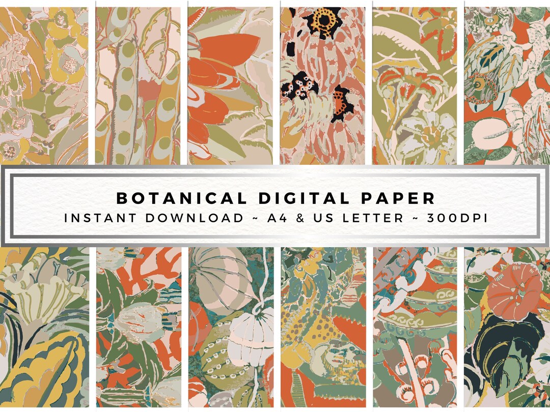 Botanical Art Deco Digital Paper, Edouard Benedictus Floral Patterns