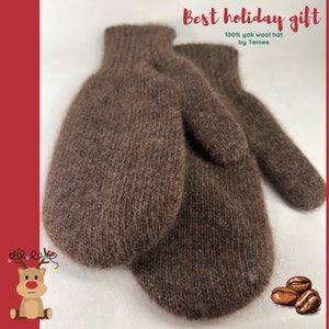 Coffee-brown, warm mittens, 100% yak-wool, double-layered, soft. Women’s M size