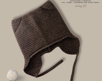 Children's Hat, Size S (1-2.5 years) brown, 100% yak wool, no dye,