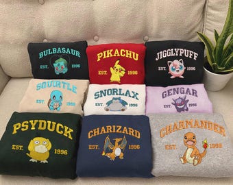 Embroidered Poke Character Sweatshirt, Embroidered Anime Shirt, Christmas Anime Lover Shirt, Anime Gift For Him