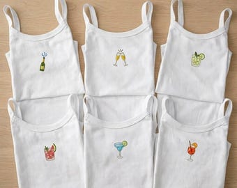 Cocktail Embroidered Tank Top, Beach Drink Icon Girly Tee, Gift for Her, Margarita Martini Drink Tank Top