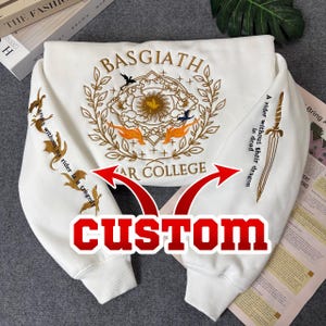 Basgiath War College Embroidered Sweatshirt and custom text on hand, Fourth Wing Shirt Dragon Rider Xaden Riorson, Bookish Gift