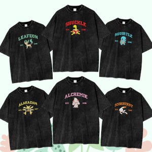 Anime Poke Embroidered Mineral Wash Tee,  Buy 1 shirt get 1 random patches, Embroidered Matching Tee, Anime Lover, Gift For Him ESH1026-1200