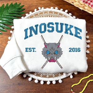 Inosuke Embroidered Sweatshirt, Embroidered Anime Shirt, Demon Slayer Matching, Vintage Kimetsu no Yaiba, Anime Lover, Gift For Him ESH4974