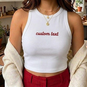 Custom Embroidered Crop Tank Top, Minimalist Text Croptop, Personalized Name Tank, Aesthetic Baby Tee, Cute Custom Shirt, Gift for Her