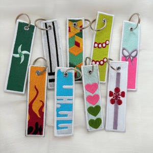 Demon Slayer Embroidered Keychain, Double Sided Jet Tag Anime-Inspired, Handmade Gift for Anime Fans Anime Lover EKH001-010