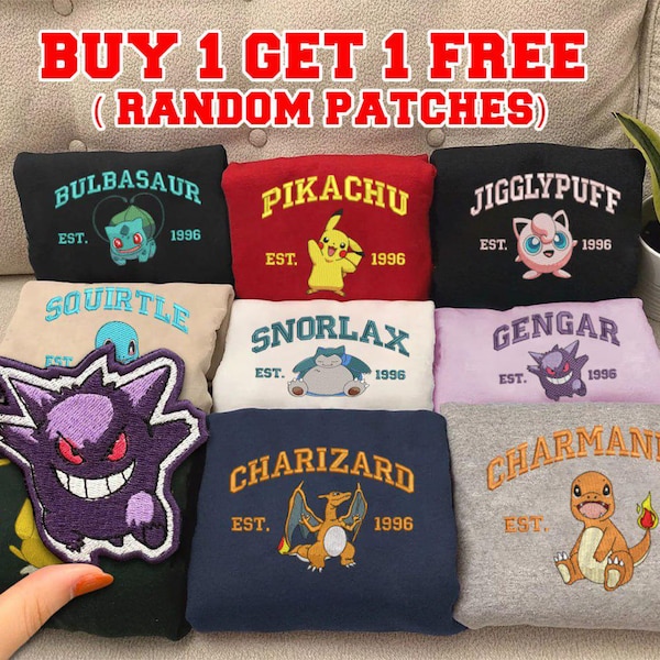 Embroidered Poke Character Sweatshirt, Embroidered Anime Shirt, Christmas Anime Lover Shirt, Anime Gift For Him