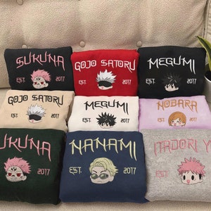 Anime Embroidered Sweatshirt, Embroidered Anime Shirt, Anime Shirt, Embroidered Shirt, Embroidered Hoodie, Anime Tee, Anime Shirt ESH372-377