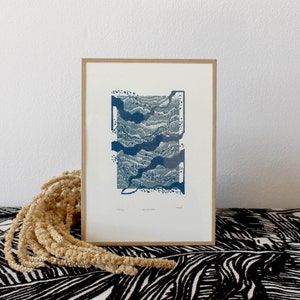 SHOCK * linocut landscape, blue, sky, art