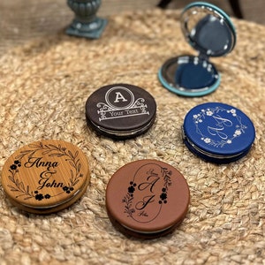Custom Compact Mirror, Personalized Compact Mirror, Bridesmaid Gift, Travel Size Mirror, Vegan Leather Compact Mirror, Pocket Size Mirror