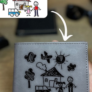 Billetera de cuero para papá con dibujo de niño, billetera de cuero personalizada con dibujo de niño, regalo para el día del padre, billetera de cuero con imagen personalizada