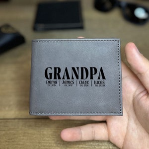 Personalized Grandpa Leather Wallet With Grandchildren Names, Custom Leather Wallet, Father's Day Gift, Grandpa Gift, Personalized Wallet