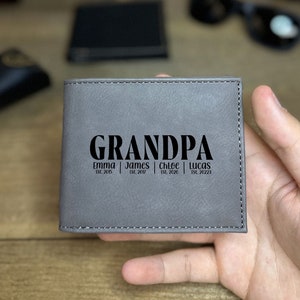 Cartera de cuero personalizada para abuelo con nombres de nietos, cartera de cuero personalizada, regalo del día del padre, regalo para abuelo, cartera personalizada