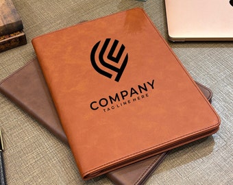 Custom Company Portfolio, Personalized Refillable Portfolio, Custom Portfolio With Zipper, Custom Vegan Leather Portfolio, Initial Portfolio