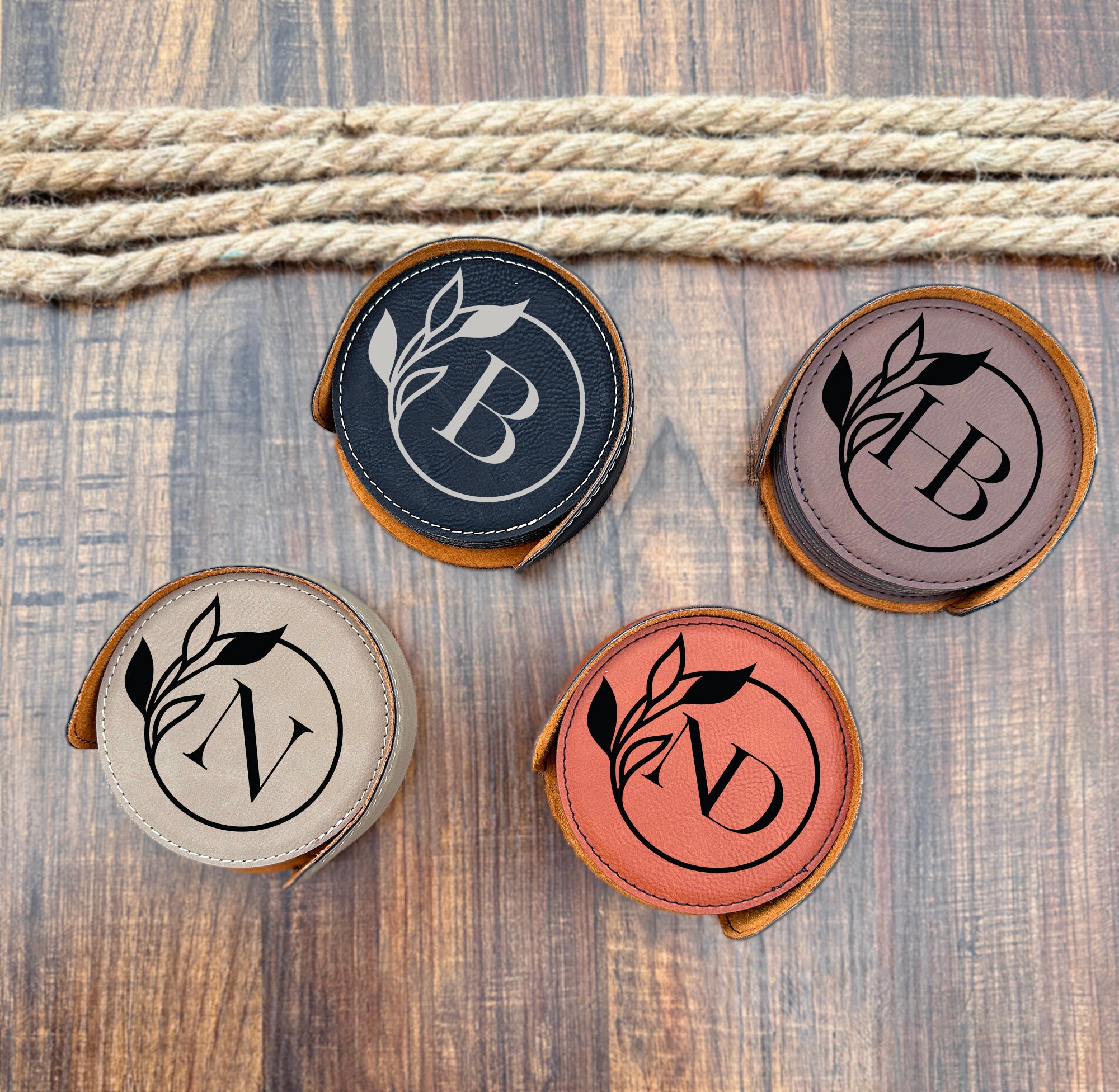 Custom Coaster Set, 6 Piece Coaster Set , Vegan Leather Coaster Set ...