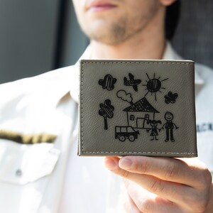 Billetera de cuero para papá con dibujo de niño, billetera de cuero personalizada con dibujo de niño, regalo para el día del padre, billetera de cuero con imagen personalizada