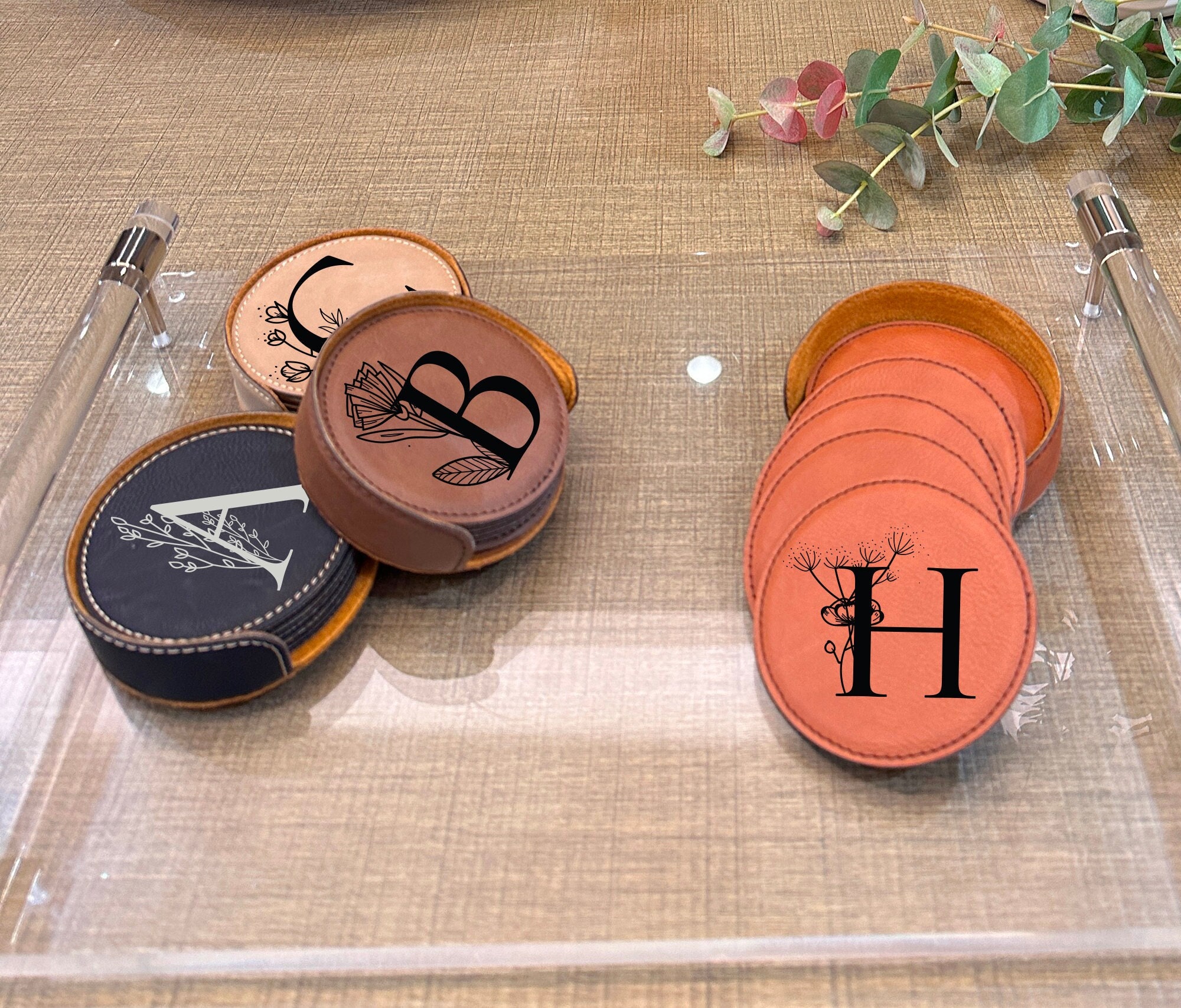 Custom Coaster Set 6 Piece Coaster Set Vegan Leather Etsy