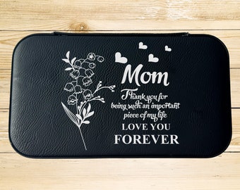 Custom Mother's Day Gift Jewelry Case, Gift for Mothers Travel Jewelry Case, Engraved Leather Jewelry Case, Custom Engraved Mother's Day Box
