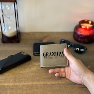 Personalized Grandpa Leather Wallet With Grandchildren Names, Custom ...