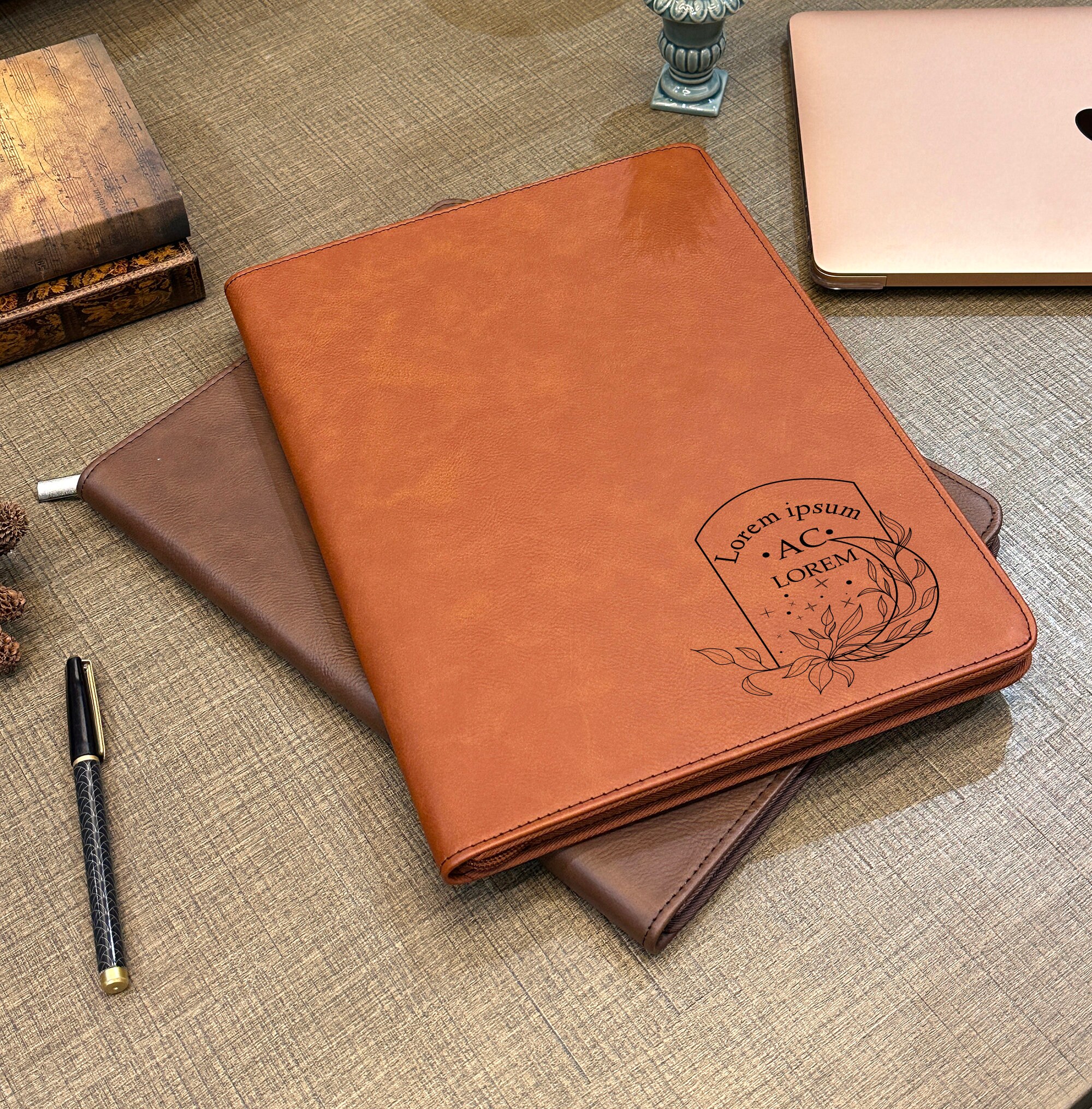 Custom Portfolio With Zipper Monogrammed Vegan Leather Etsy