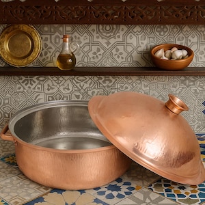 Handmade Moroccan Copper Cooking Pot | Hammered Copper Dutch Oven | Authentic Moroccan Cookware | Lifetime Artisan Support