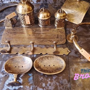 Juego de baño de latón marroquí / Decoración de baño bohemia vintage de latón macizo