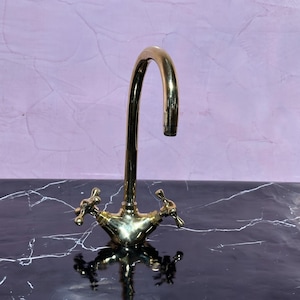 Handcrafted Moroccan Brass Faucet – Solid Brass Vintage-Style Bathroom Tap with Dual Handles, 29 cm Height