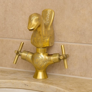 Handmade Moroccan Brass Faucet – Vintage Brass Kitchen Tap, Handmade Faucet, Unlacquered Brass Sink Hardware, Antique Style