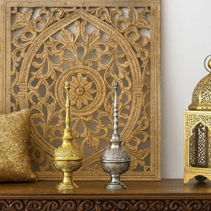 Handmade Moroccan Brass Rosewater Sprinkler – Islamic Perfume Bottle, Eid Gift, Boho Wedding Decor, Vintage Rose Water Bottle