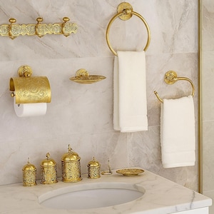 Marokkanische Messing Badezimmer Set | Massivem Messing Vintage Boho Badezimmer Dekor