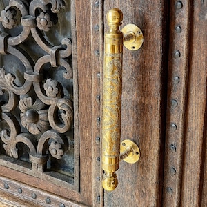 Poignée de porte artisanale marocaine en laiton – poignée de porte en laiton gravée vintage | Poignée de porte solide, poignée de porte bohème pour la décoration intérieure