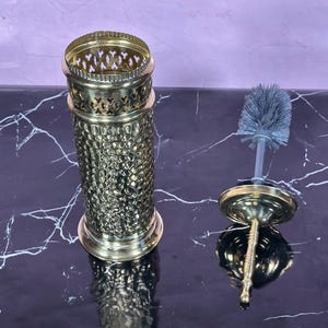 Handmade Moroccan Brass Toilet Brush Holder - Vintage Hammered Bathroom Decor - Solid Brass Bathroom Accessory