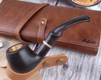 Personalized wooden pipe-handmade pipe-gift for husband-gift for smokers-carved pipe-leather pipe bag-Father's Day gift-gift for him