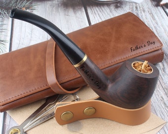 Personalized Wooden Pipe Handmade Pipe for Smokers, Carved Bowl Skin, Cigarette Box, Father's Day Gift