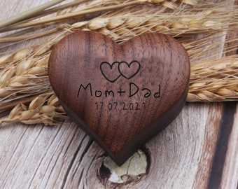 Personalized Heart Wedding Ring Box-Custom Wood Ring Box-Ring Box For Engagement Proposal Ceremony-Engraved Walnut Ring Box-Anniversary Gift