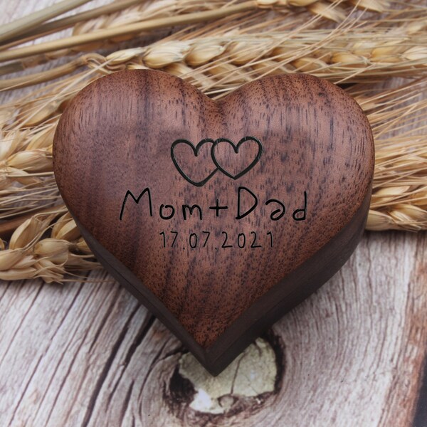 Personalized Heart Wedding Ring Box-Custom Wood Ring Box-Ring Box For Engagement Proposal Ceremony-Engraved Walnut Ring Box-Anniversary Gift