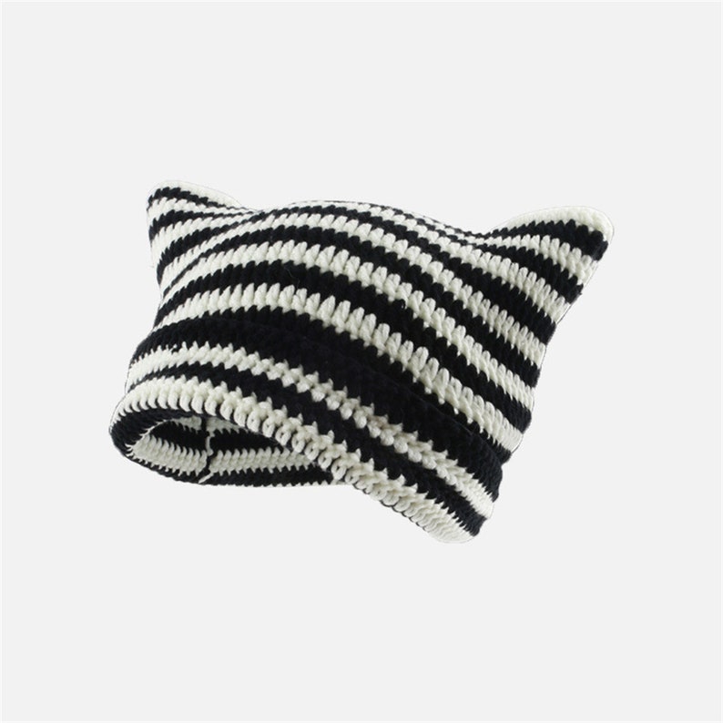 Striped Knitted Wool Hat for Womencat Hatcute Hatcrochet - Etsy
