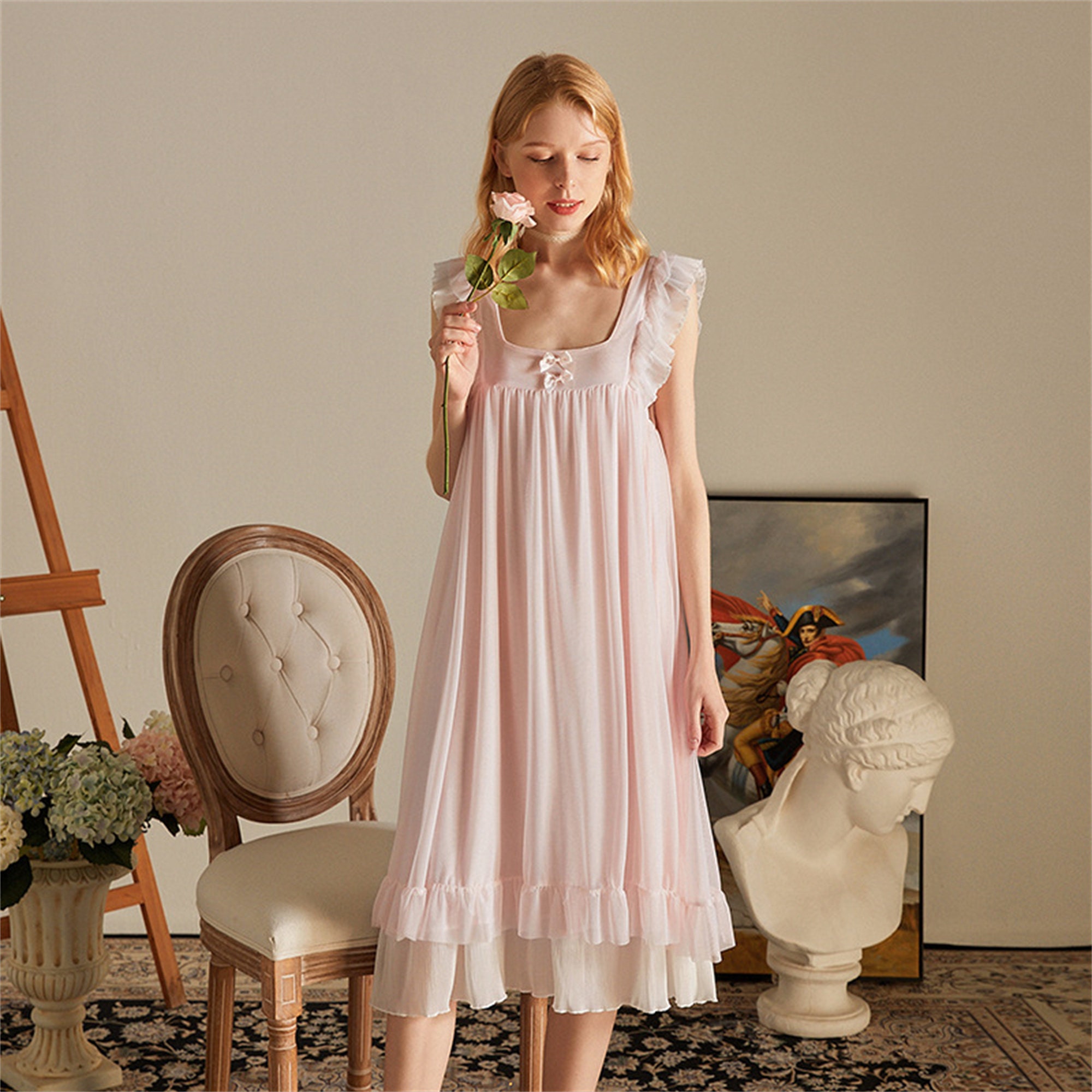 100% Cotton Nightgown FEREMO Plus Size Nightgowns Womens House