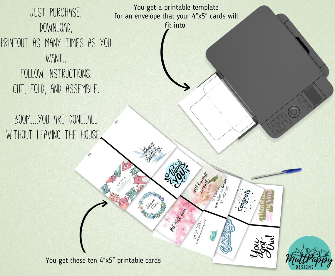 Printable Set of Twelve Different Styles of 4x5 Greeting Cards With ...