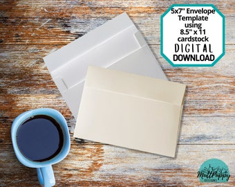 Printable template and instructions for making a 5"x7" envelope from U.S. 8.5"x11" cardstock, no cutting machine needed, Instant Download