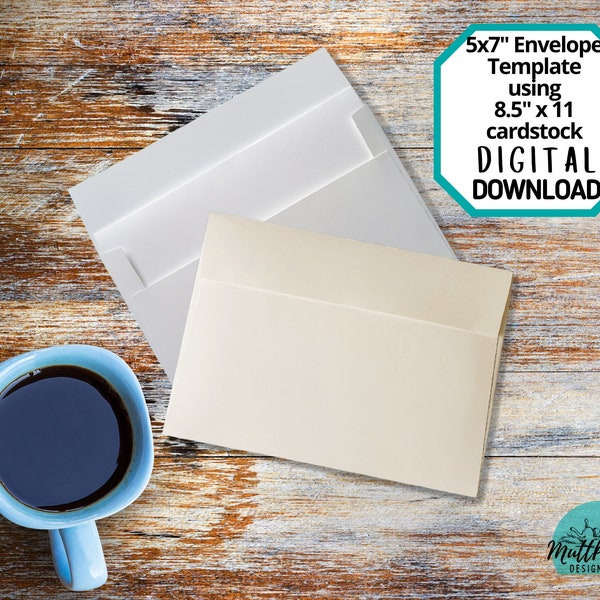 Printable template and instructions for making a 5"x7" envelope from U.S. 8.5"x11" cardstock, no cutting machine needed, Instant Download
