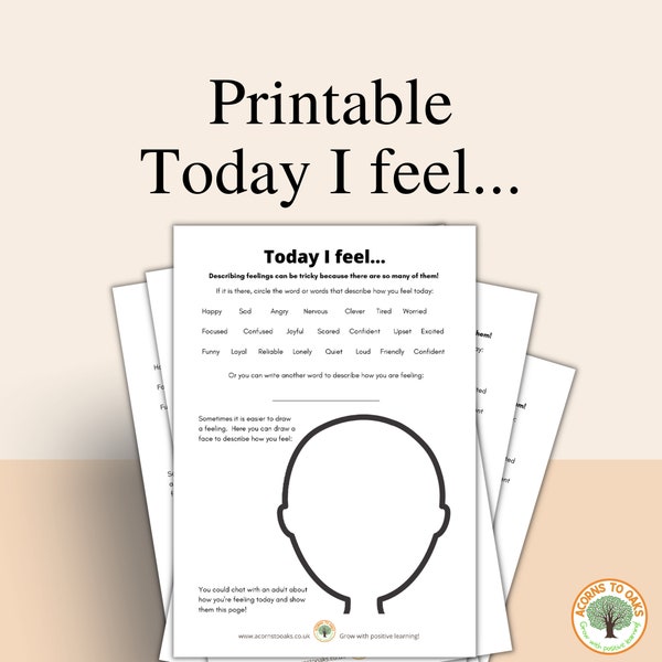 Children's Today I feel Emotions Activity Sheet, Printable Feelings Worksheet