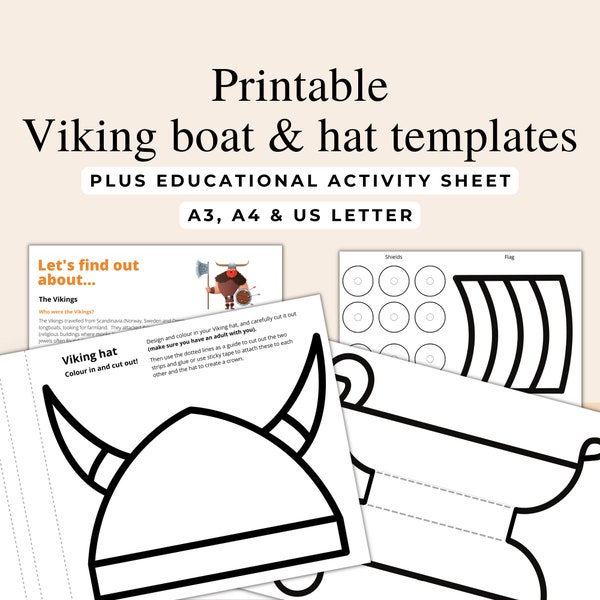 Viking Boat and Viking Hat Templates | Printable Viking Educational and Activity Sheets | Make Your Own | A4 A3 US Letter