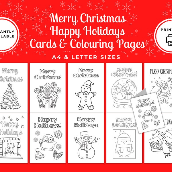 Kids Colouring Christmas Cards, Printable Christmas Crafts, Xmas Colouring Sheets, Children's Colour In Christmas Notes, Classroom, Home