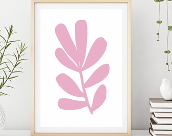 Pastel Leaf Print, Instant Download Minimalist Art, Boho Wall Art Print