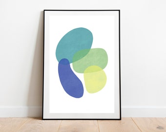 Abstract Wall Art Print, Minimalist Blue Green Decor, Modern Printable Art